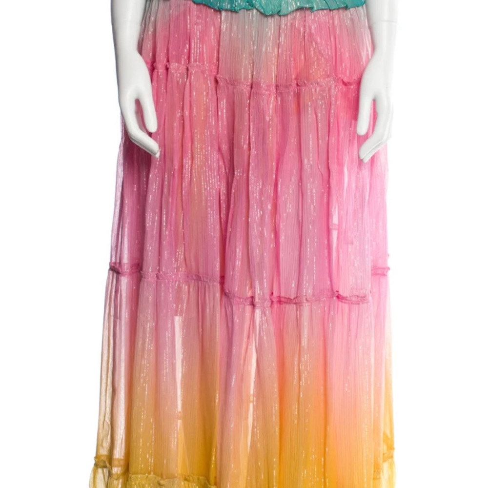 Rococo Sand Ombre Pink to Yellow Midi Skirt